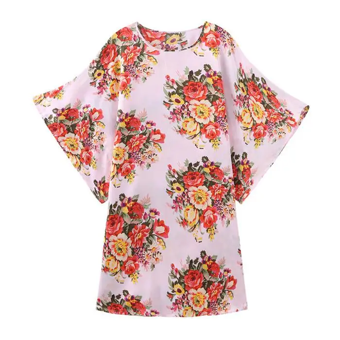 Цветочная ночная рубашка женская цветочная ткань атласная свободная одежда