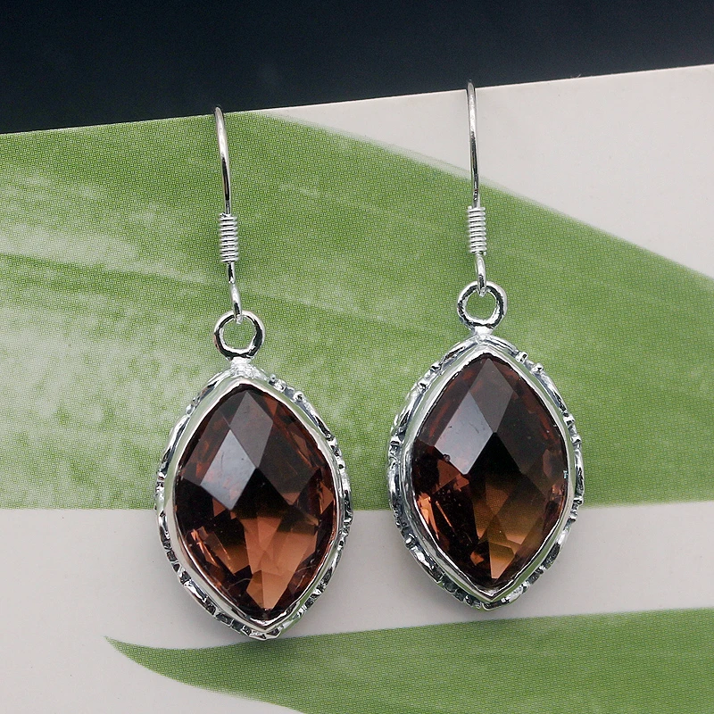 

Hermosa Vintage New Marquise Amethyst925 Sterling Silver Earrings For Women Fashion Jewelry 1 3/8 Inch ME064