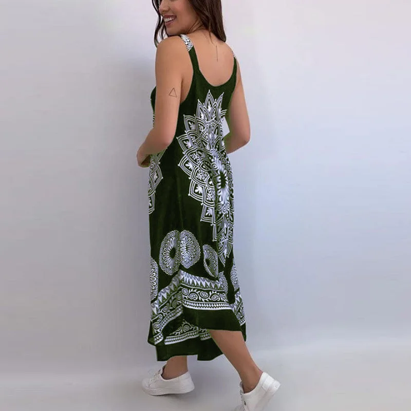 

Summer Vintage Print Long A-Line Dress Women Elegant Backless Halter Party Dresses Female Elegant Fashion Strap Beach Vestidos
