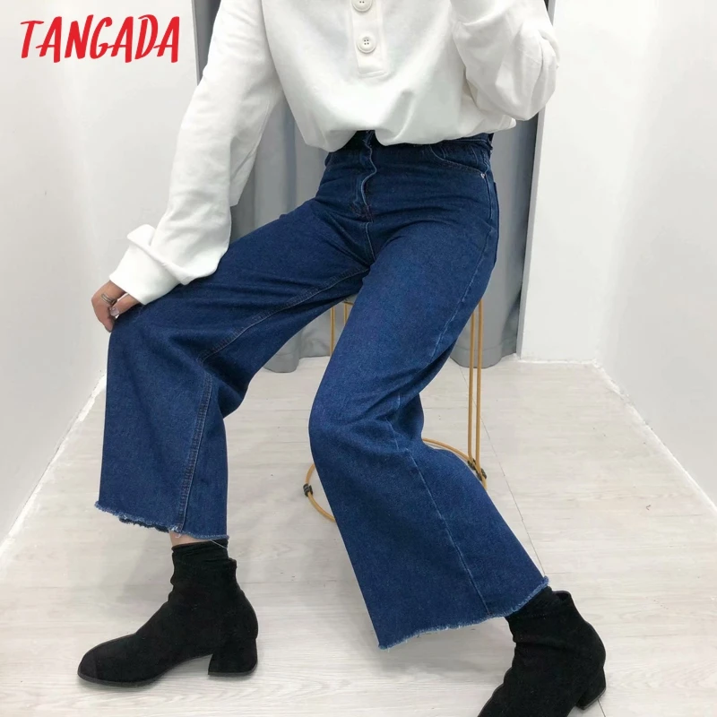 Tangada женские широкие темно-синие джинсы осень зима модные женские джинсы свободные джинсы повседневные винтажные 4M93
