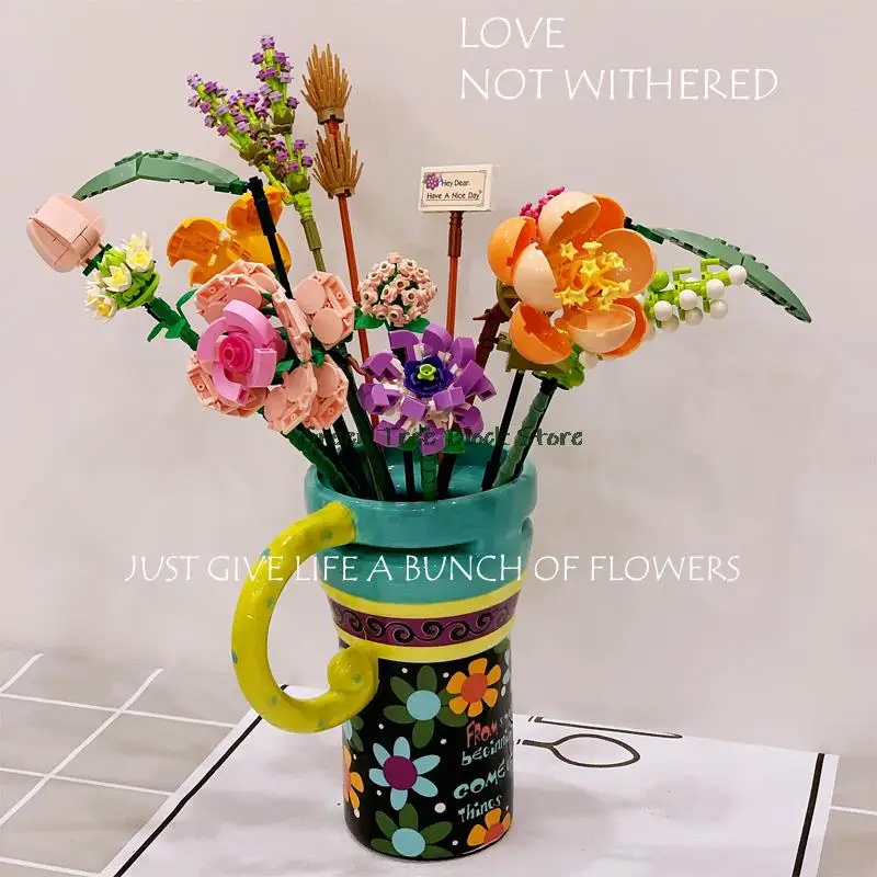 Креативный строительный блок LOZ1657 букет цветов композиция из роз Подсолнух