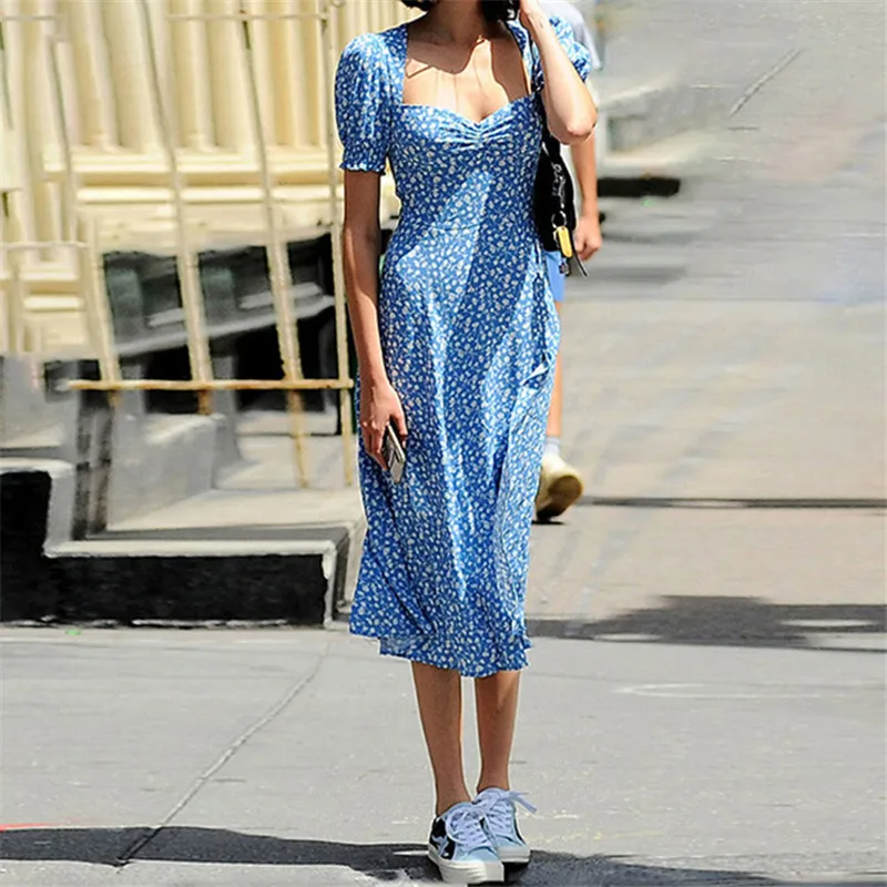 

Summer Sexy Slit Long Dresses Dot Floral Women Casual Plus Size Dress Short Sleeve Fashion Vacation Dress Robe Female Vestidos