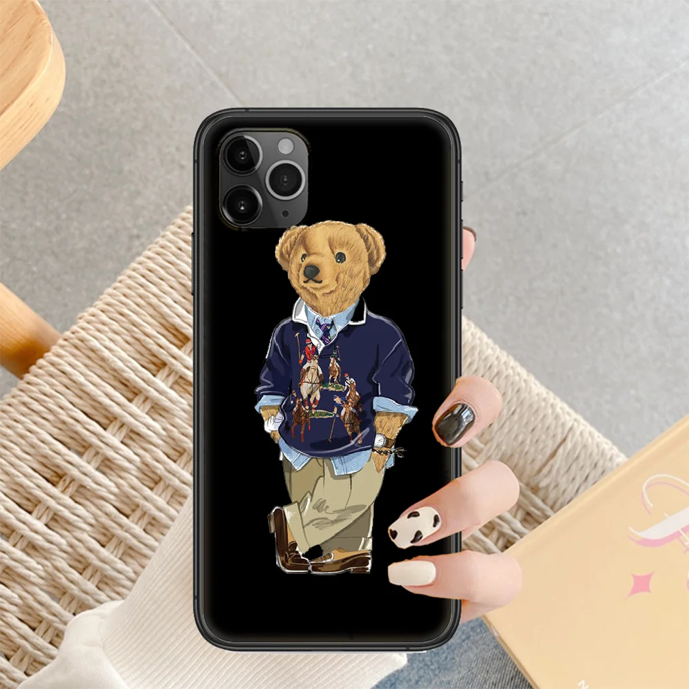 

brand Italy fashion bear Phone Case Cover Hull For iphone 5 5s se 2 6 6s 7 8 12 mini plus X XS XR 11 PRO MAX black art