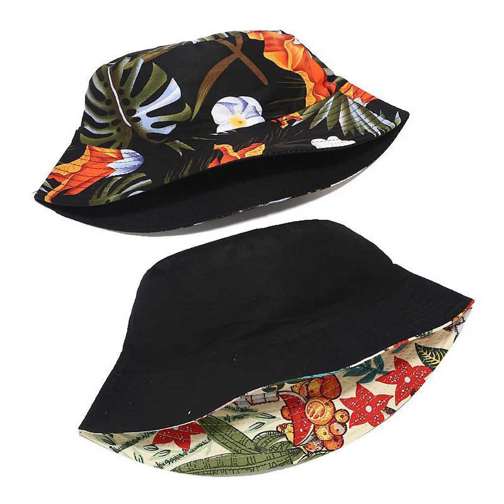 

Men And Women Floral Print Two-sided Foldable Anti-sunburn Bucket Hat Ladies Canvas Double-sided Wearing Basin Hat Fisherman Hat