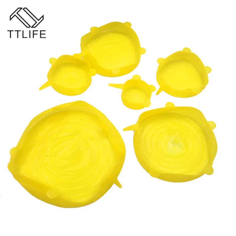 Yellow 6 шт./компл. Еда свежие силиконовые крышки прочный многоразовая Еда сохранить Крышка к высоким температурам, подходит для всех размеров и форм контейнер - Цвет: Yellow
