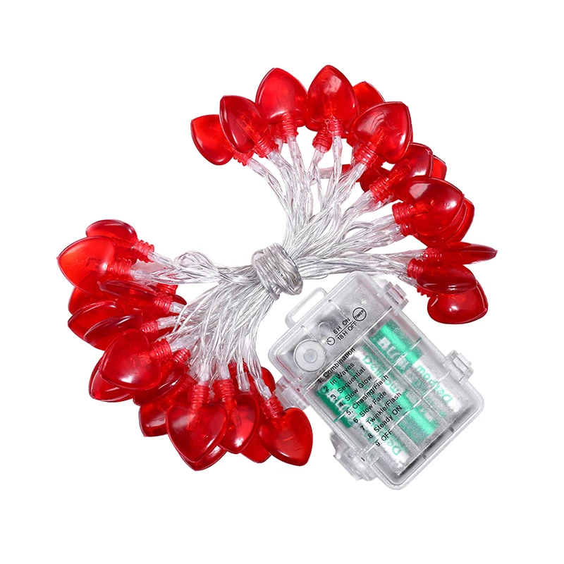 

Valentine's day decor Heart-shaped string lights remote control with eight functions battery box 40 lights decorations