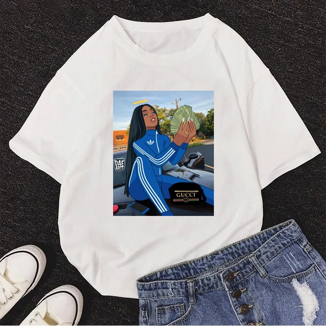 

Summer Black Girl Make Money Not Friends Print Tshirt Women Melanin Shirt Female Funny Ulzzang Oversized T shirt Casual Tee Tops