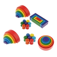 montessori rainbow color wood building stacker nesting construction bridge blocks developmental toys diy gift