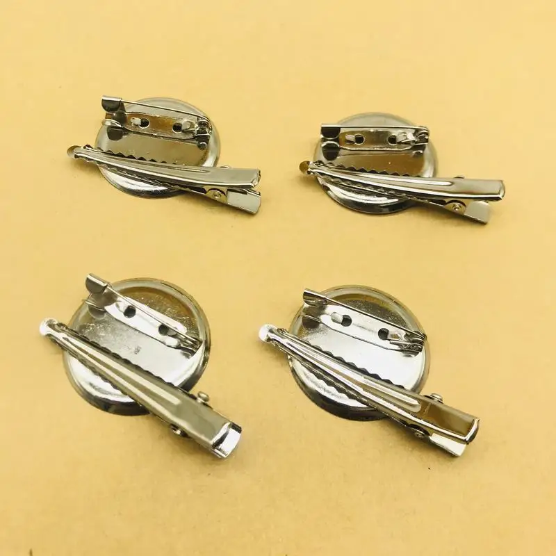 

10pcs/pack 3CM metal dark silver brooch with alligator clip,brooch pin back,safety hair pin,round pad safety
