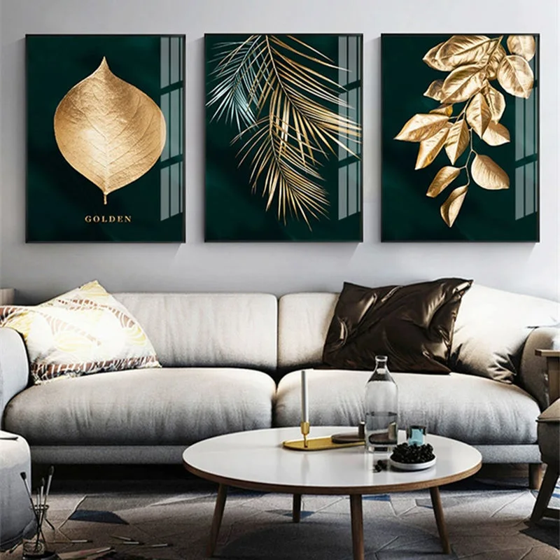 

Luxuri Home Decor Black Gold Leaf Plant Leaf Picture for Living Room Indie Aesthetic Bedroom Home Wall Art Decor Canvas Painting