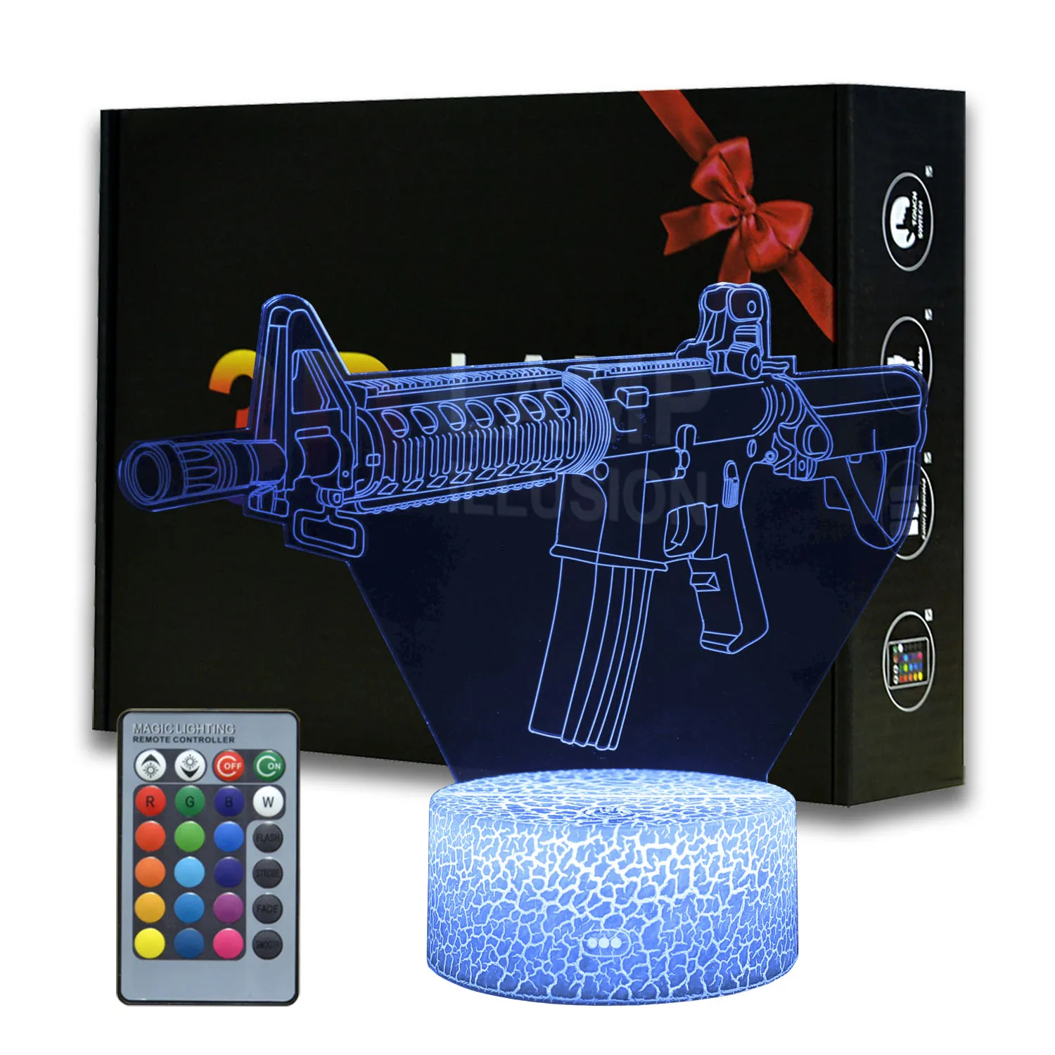 Искусственная 3D иллюзия Лампа декор комнаты ночное освещение винтовка револьвер