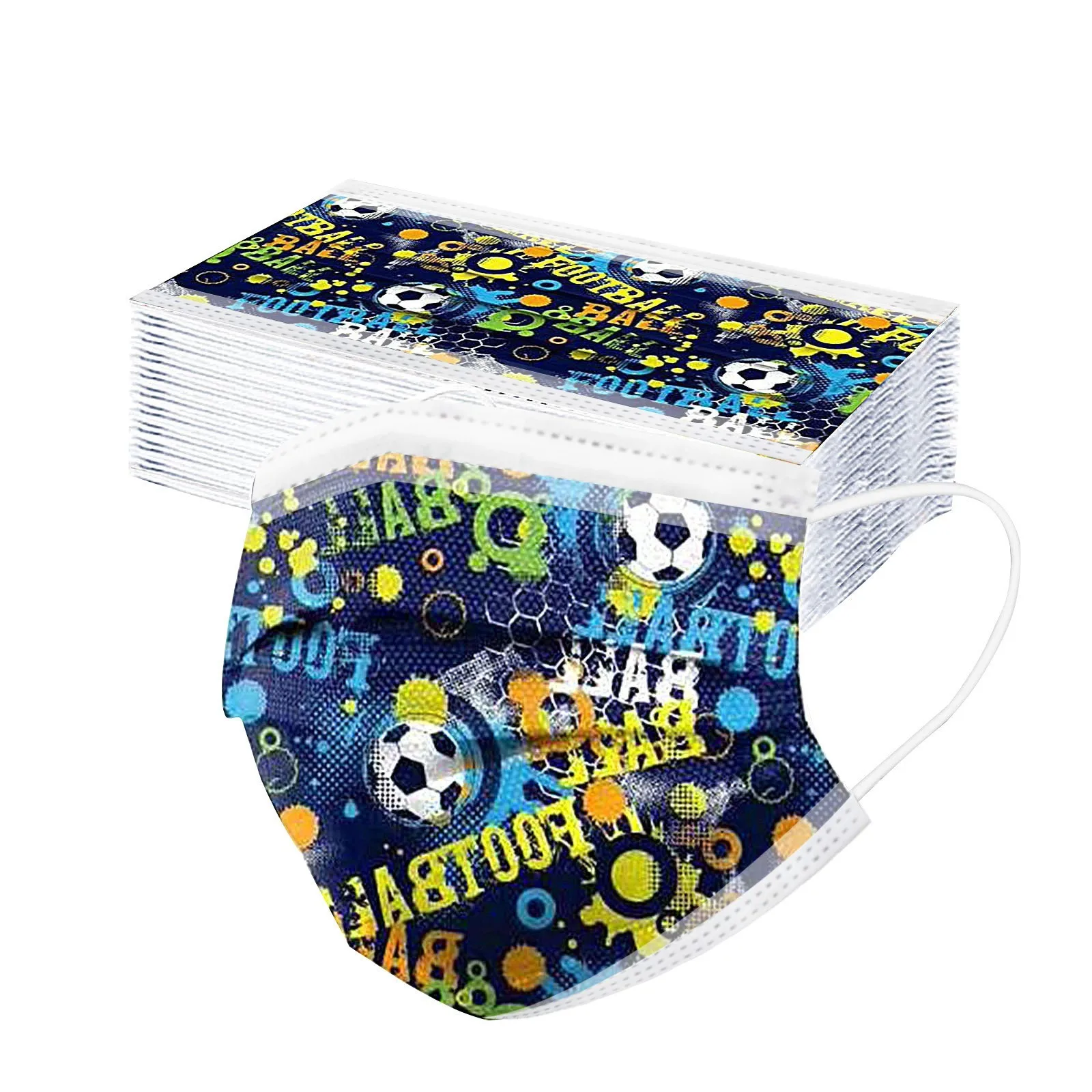 Детская маска одноразовая лицевая высокого качества с футбольным принтом для детей, не тканевая, толстая, с 3-х слойным крючком для ушей, 50/100 шт.