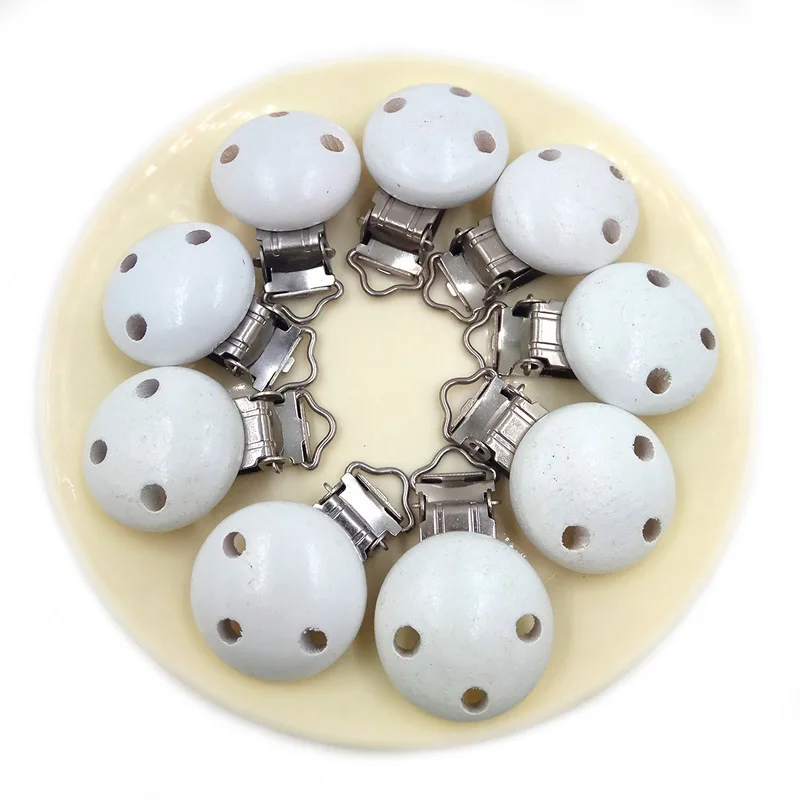 Pinzas para chupete de beb&eacute; de madera natural, Color blanco, 25 unidades-1