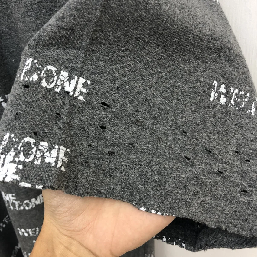 

Streetwear We11done T-shirt Men Women Vintage Tee Damage hole Distressed Full Printing WELLDONE T shirt