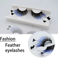 blue feather stage makeup eyelash 1 pair masquerade art photo exaggerated false eyelashes creative feather eye lashes make up