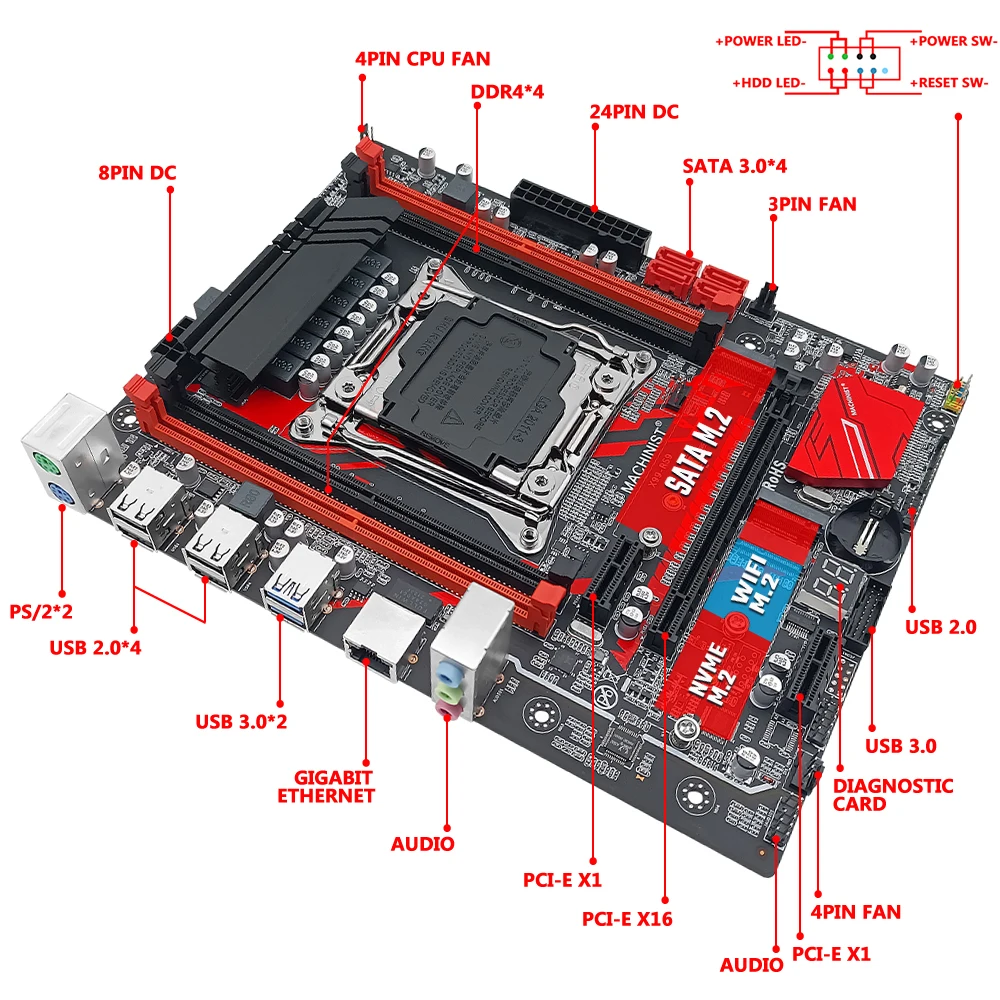 machinist x99 kit motherboard lga 2011 3 set with xeon e5 2670 v3 processor ddr4 ecc 32gb48gb four channel ram memory x99 rs9 free global shipping