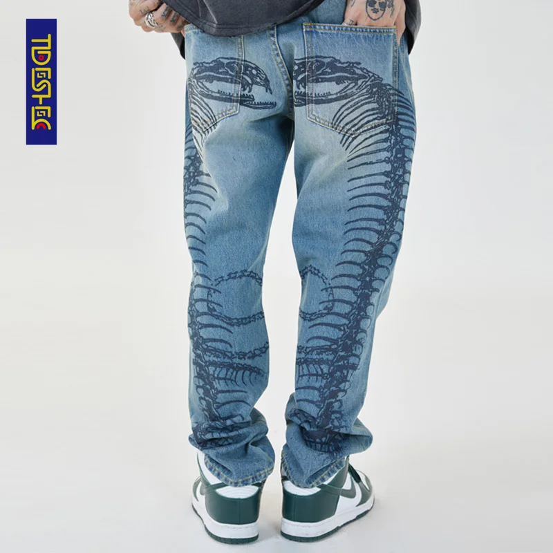 

New Spine Print Jeans Streetwear Women Denim Jeans for Men Hip Hop Pants Fashion Baggy Jeans Punk Pants Fashion Trousers 2021