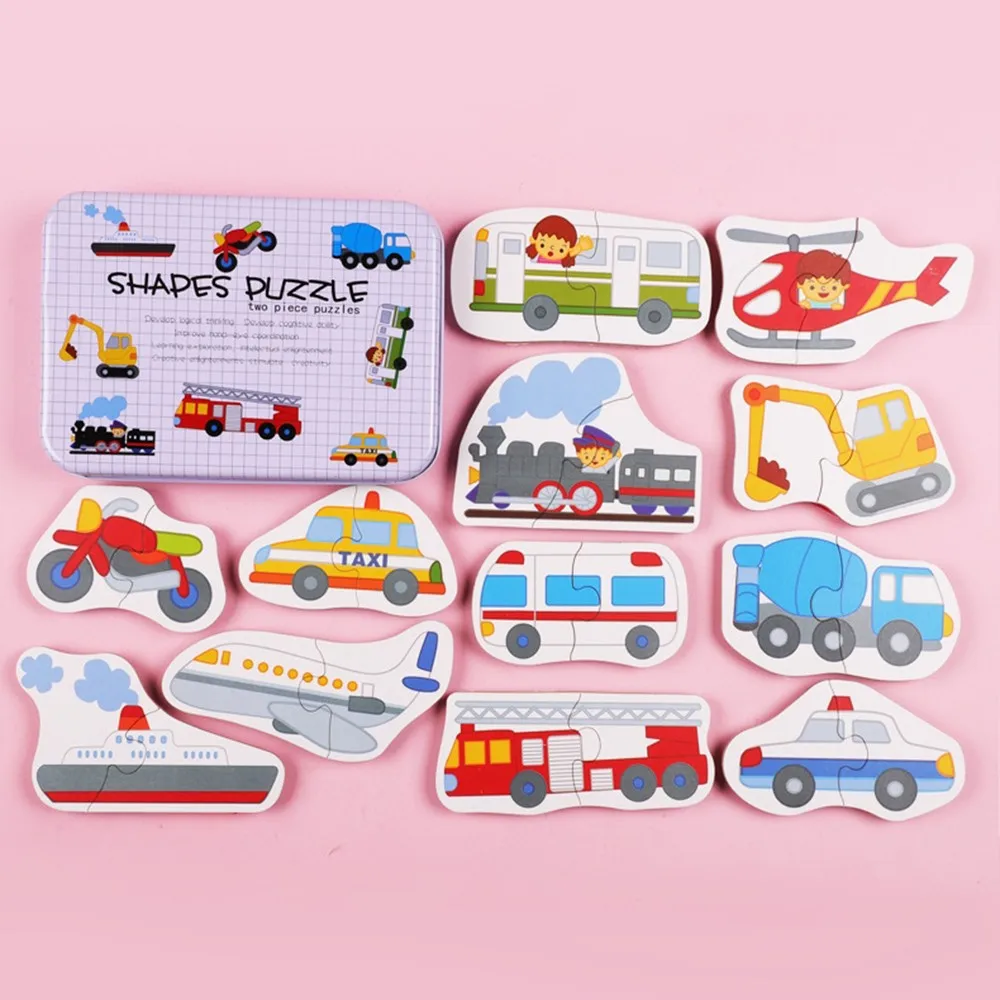 traffic model Деревянные игрушки головоломка для детей 3 лет с железной коробкой животные/овощи/фрукты/дорожные насекомые/птицы Развивающие детские игры - Цвет: traffic model