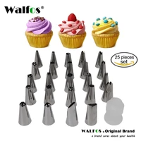 walfos 25 pcs stainless steel icing piping nozzles with cake adapter cream cupcake pastry tips converter cake decorating tools