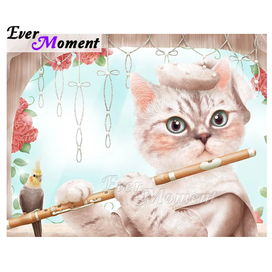 

Ever Moment Diamond Painting Cat Flute Parrot Handmade Full Square Mosaic Picture Of Rhinestone Diamond Embroidery 3F2194