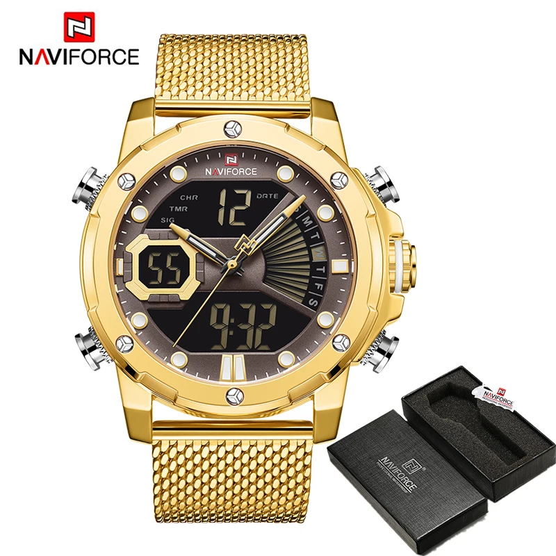GCEG BOX Роскошные часы NAVIFORCE, мужские бизнес часы со стальным ремешком, кварцевые военные цифровые спортивные наручные часы, водонепроницаемые часы, мужские часы - Цвет: GCEG BOX