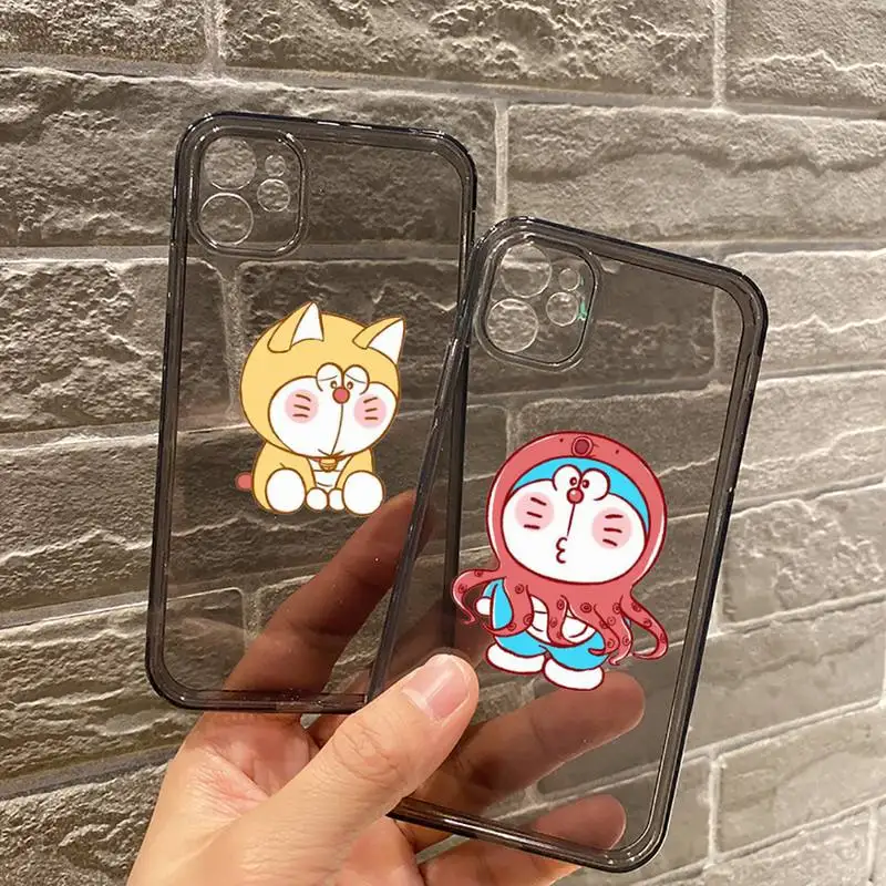 

doraemon Phone Case For iPhone 7 8 11 12 X XS XR MINI Pro Max Plus Retro Black Grey clear transparent
