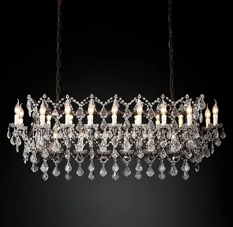 19th C. Rococo железная и Хрустальная прямоугольная люстра освещение линейные