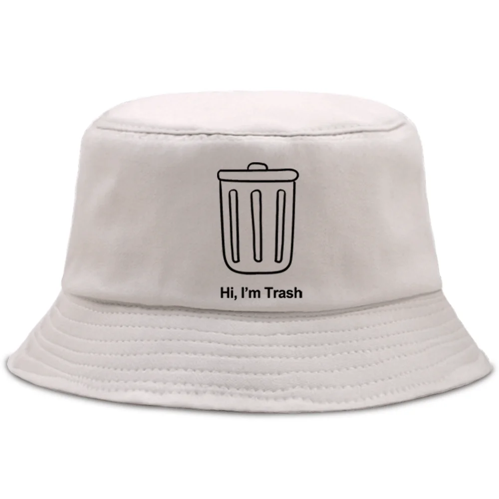 

Trash Can Logo Funny Print Fisherman's Caps Unisex Outdoor Bucket Hats Sun Shade Fishing Panama Hat Foldable Sports Sun Cap