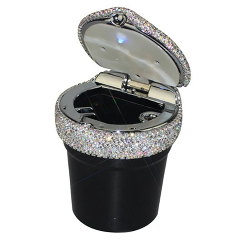 Съемная автомобильная пепельница со светодиодной подсветкой Хрустальный Bling Стразы пепельница для машины пепельница стакан для хранения держатель для девушек и женщин - Название цвета: BK