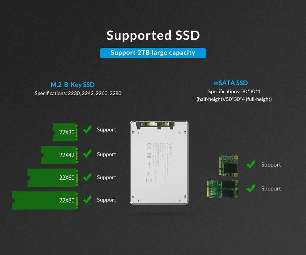 Конвертер ORICO M.2 NGFF/MSATA SATA B Key для SATA3.0 до 6 Гбит/с сделай сам с полным корпусом