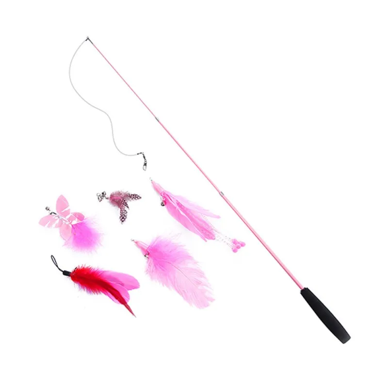 

Cat Entertainment Toy Three-section Telescopic Wand Cat Toys Simulation Fishing Rod Funny Cat Stick Toy With 5 Replacement Head