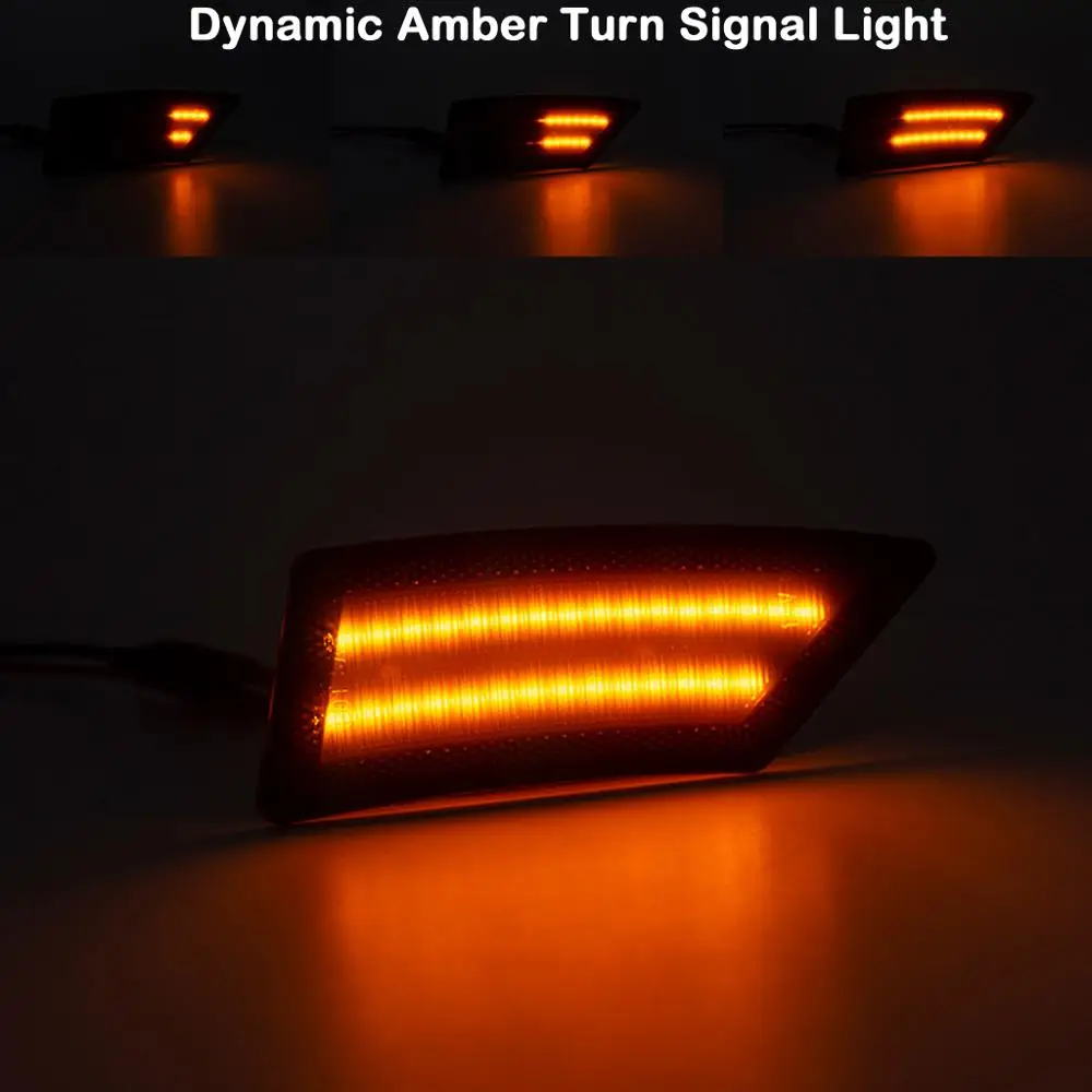 

2Pcs For Ford Ranger 2019-up Smoked Lens LED Side Marker Lamp Dynamic Amber Turn Signal Light