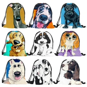 Рюкзак на шнурке для мальчиков и девочек, милая многоразовая повседневная школьная сумка на ремне из экологичного полиэстера с принтом выражений черной собаки