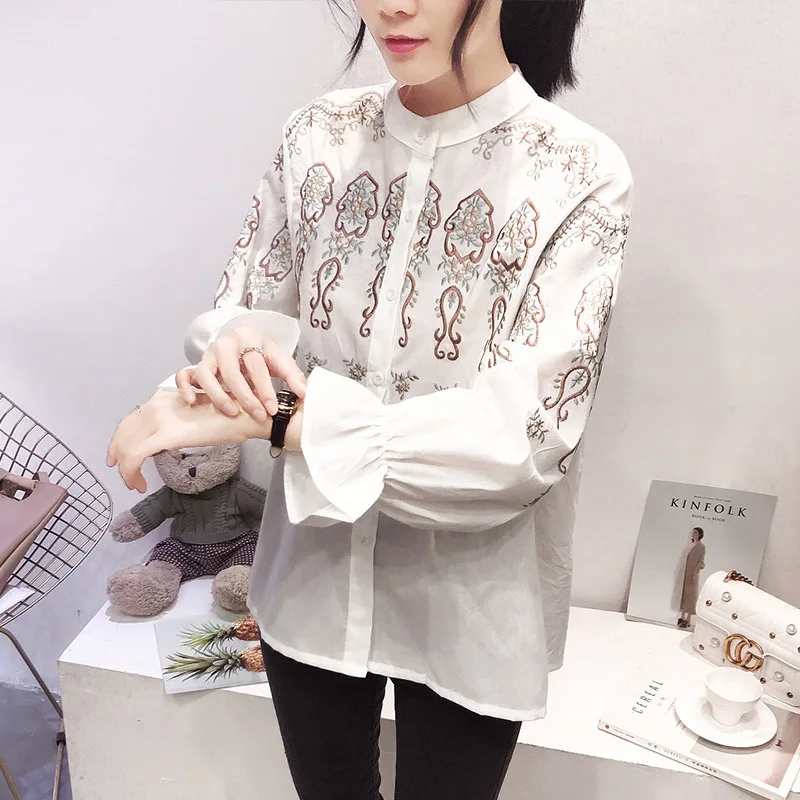 Блузка женская демисезонная с цветочной вышивкой 2020|Рубашки| |