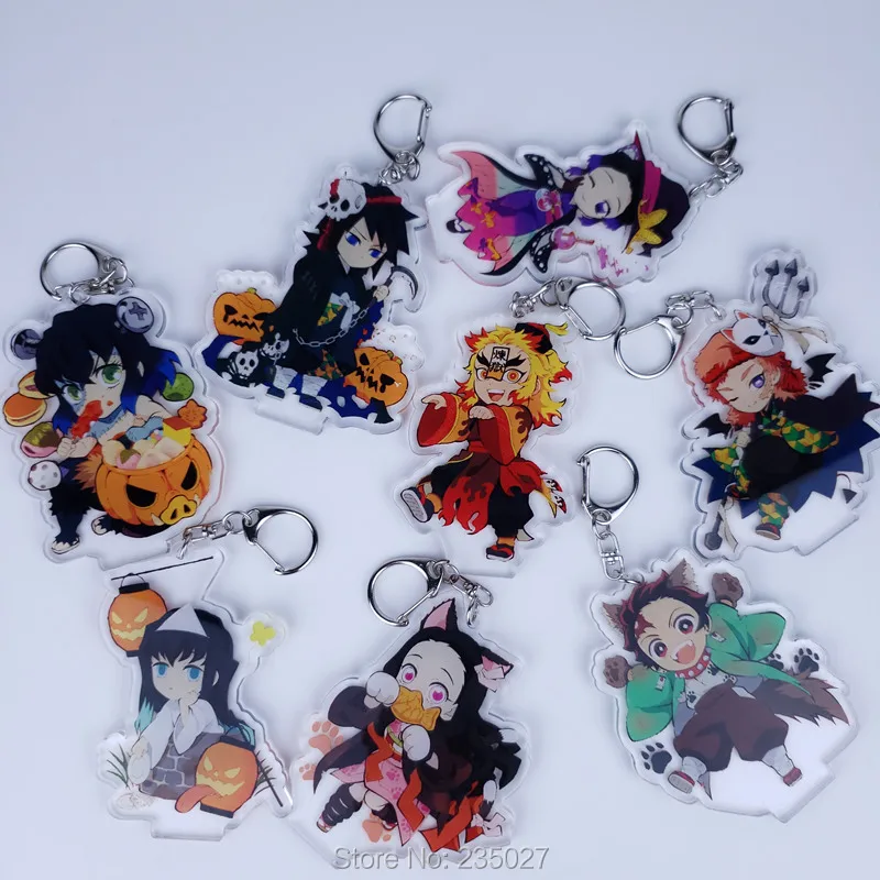 

Kimetsu No Yaiba action figure toy Demon SlayerBadge Tanjirou Nezuko Zenitsu Inosuke acrylic doll keychain 7cm bag pendant