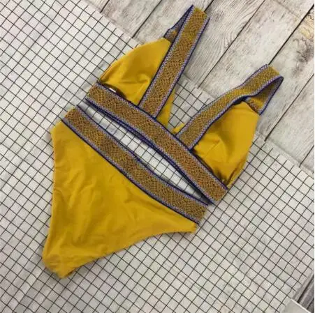 

2021 Sexy Triangle Color Matching High Waist Patchwork Swimsuit New Holiday White Blue Sexy Bikini Set Swimsuit Women Swimwear