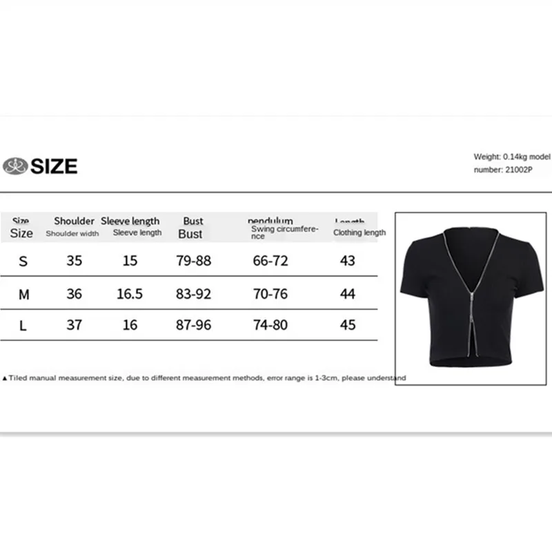 

2020 Sexy Double Zipper Short Sleeve Top Cotton Women Shirts V Neck T Shirt Crop Top Gothic Streetwear Harajuku Hollow Out Tops