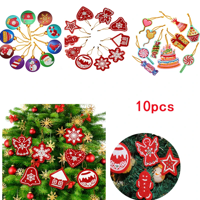 

10pcs DIY Diamond Painting Christmas Tree Pendant Full Drills Special Shape Diamond Embroidery Christmas Decorations for Home