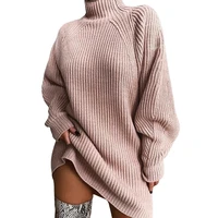 women knitted sweater dress casual turtleneck loose oversized sweater dress long lantern sleeve soft winter pullover dresses