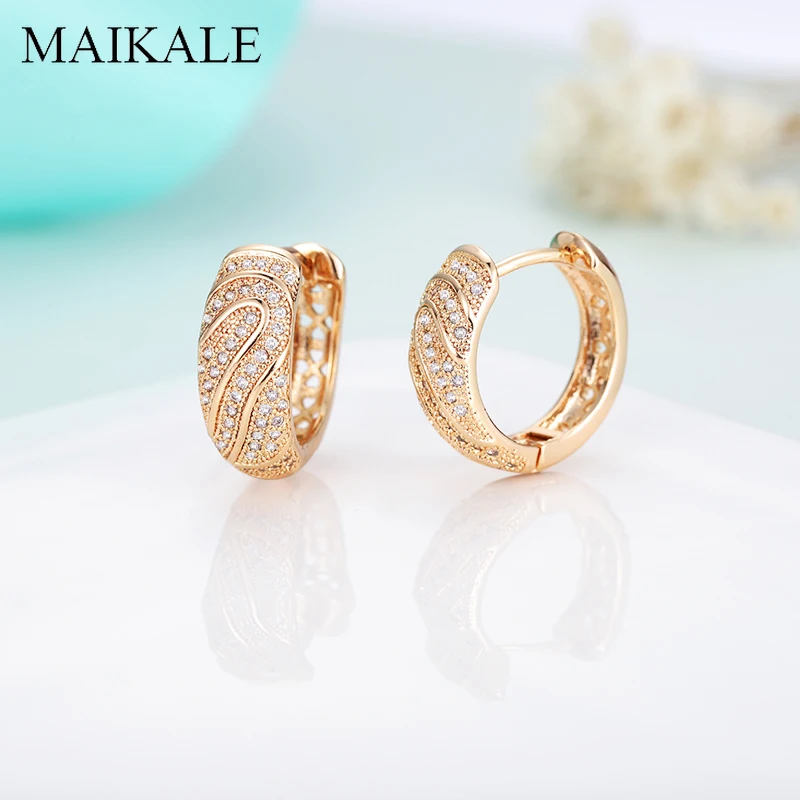 MAIKALE, трендовые круглые серьги-гвоздики для женщин, позолоченные сережки в форме сердца с кубическим цирконием, модное ювелирное изделие, подарок