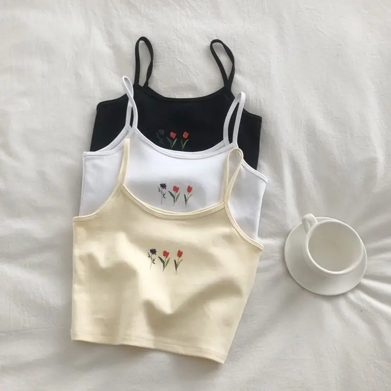 

Tank Top Women Flower Printed Camisole Women 2022 Summer New Wild Short Vest Fashion Female Sleeveless Sexy Basic Crop Tops