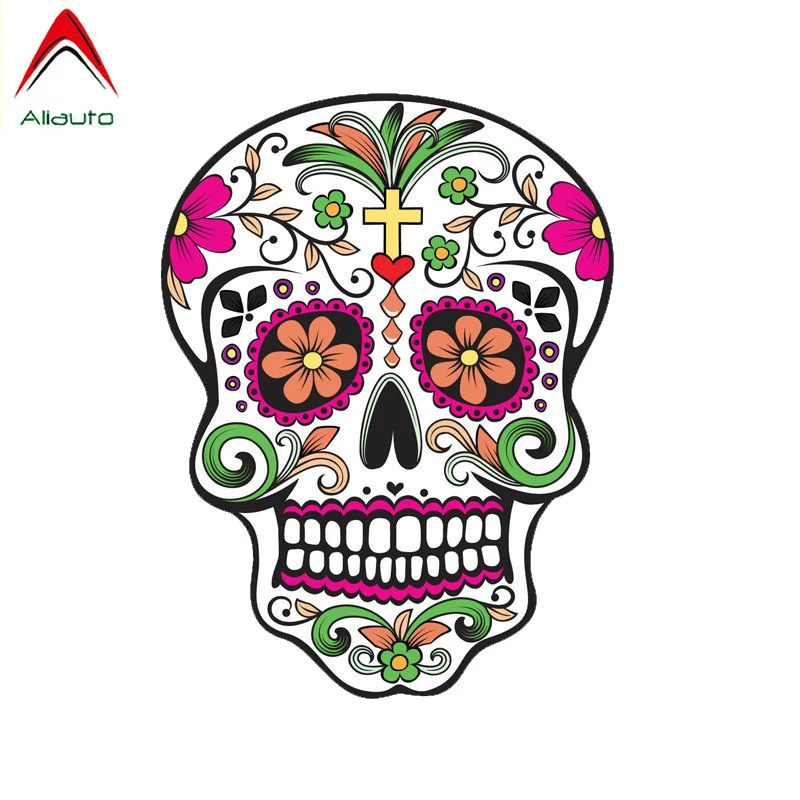 

Автомобильная наклейка Aliauto, Мексиканский сахарный череп, Lnterest, хвост автомобиля, светоотражающие наклейки, аксессуары для Jeep Wrangler 12 см X 9 см