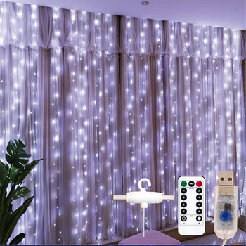 Decorative Garland Curtain Living Room Decoration Christmas Ornaments Led Fairy Curtain Light 3Mx3M USB Operated For Xmas Decor