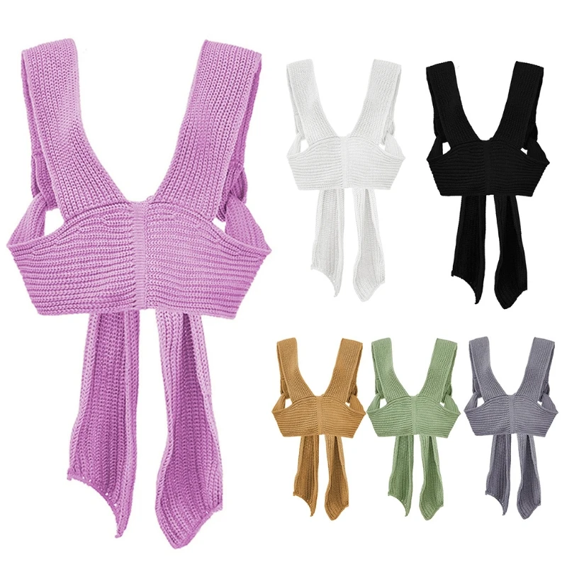 

Women Knitted DIY Style Bandage Tank Top Sweater Solid Color Sexy Various Way to Wear Crop Top Sleeveless Irregular Vest