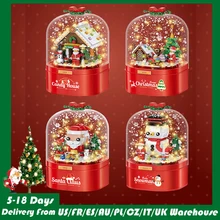 Christmas Music Box Toy Music Sounding Snowing  Santa Claus Snowman Candy House DIY Model Building Block Toys New Year 2021 Gift