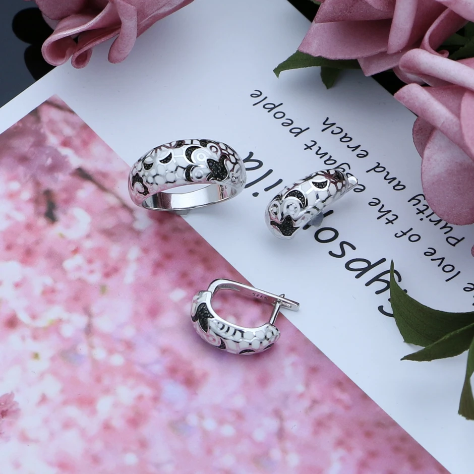 LMFALECA Серебряные Ювелирные наборы для женщин классические белые эмалированные