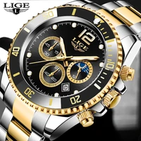 lige 2021 new mens sports watch top brand luxury stainless steel gold watch waterproof casual quartz wristwatches montre homme