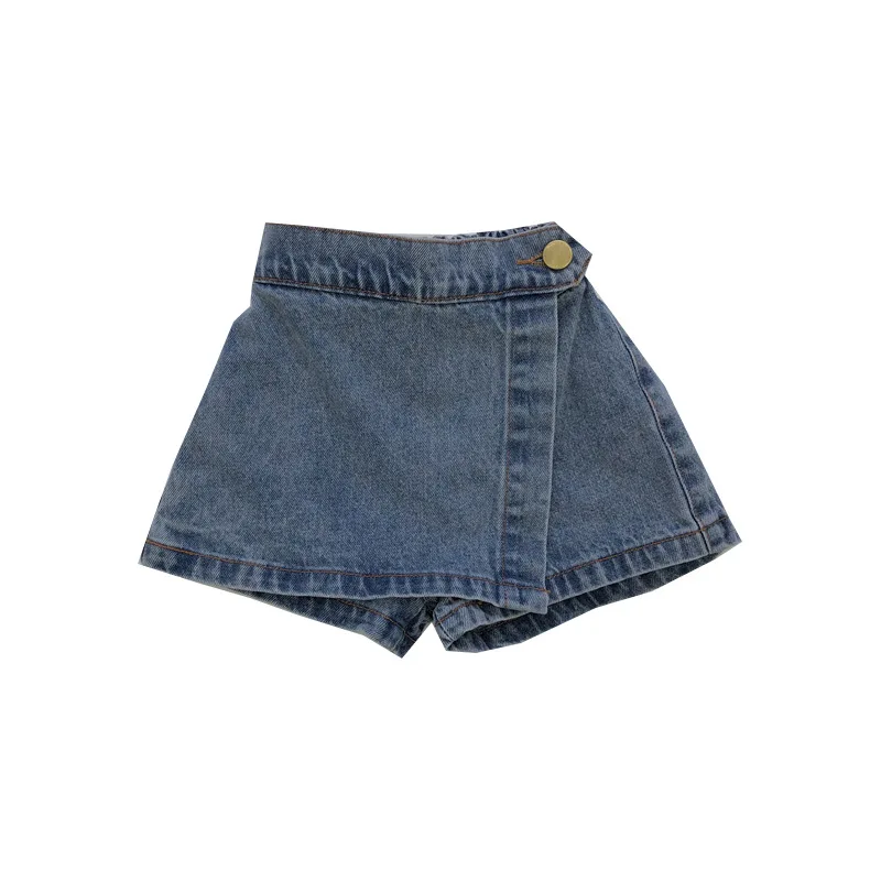 

2021 Summer New Girls Clothes Children Korean Buttons Cotton Denim Shorts