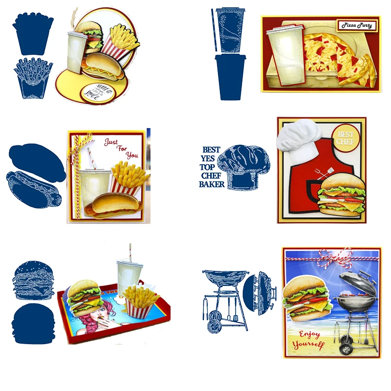 

Delicious Food Barbecue Tool Hamburger Drink Metal Cutting Dies Scrapbooking Paper DIY Card Crafts Embossing Die Cuts New 2020
