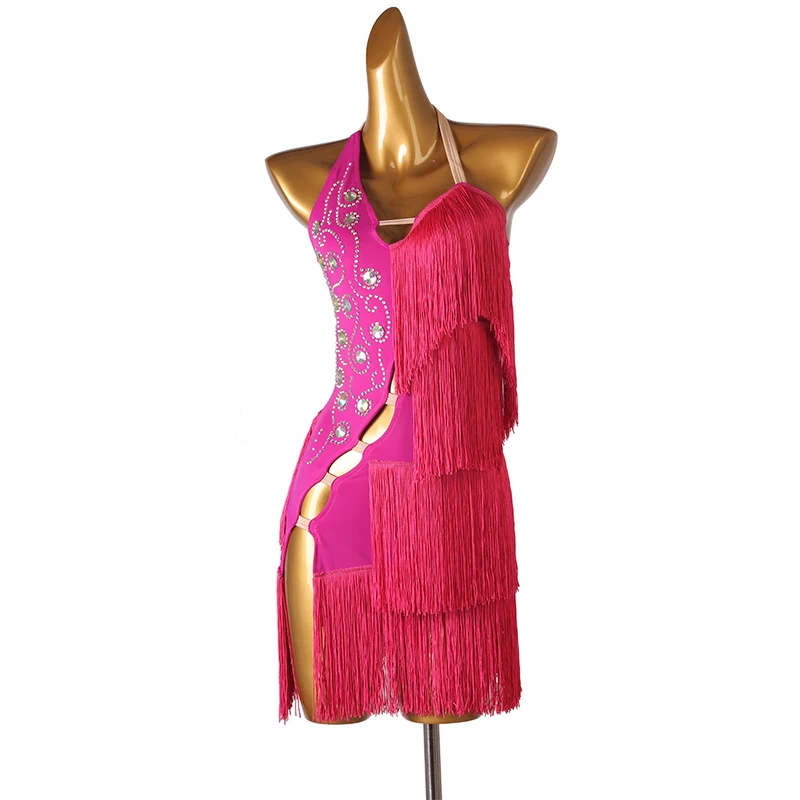 Женское платье для латиноамериканских танцев откровенное с бахромой и открытой